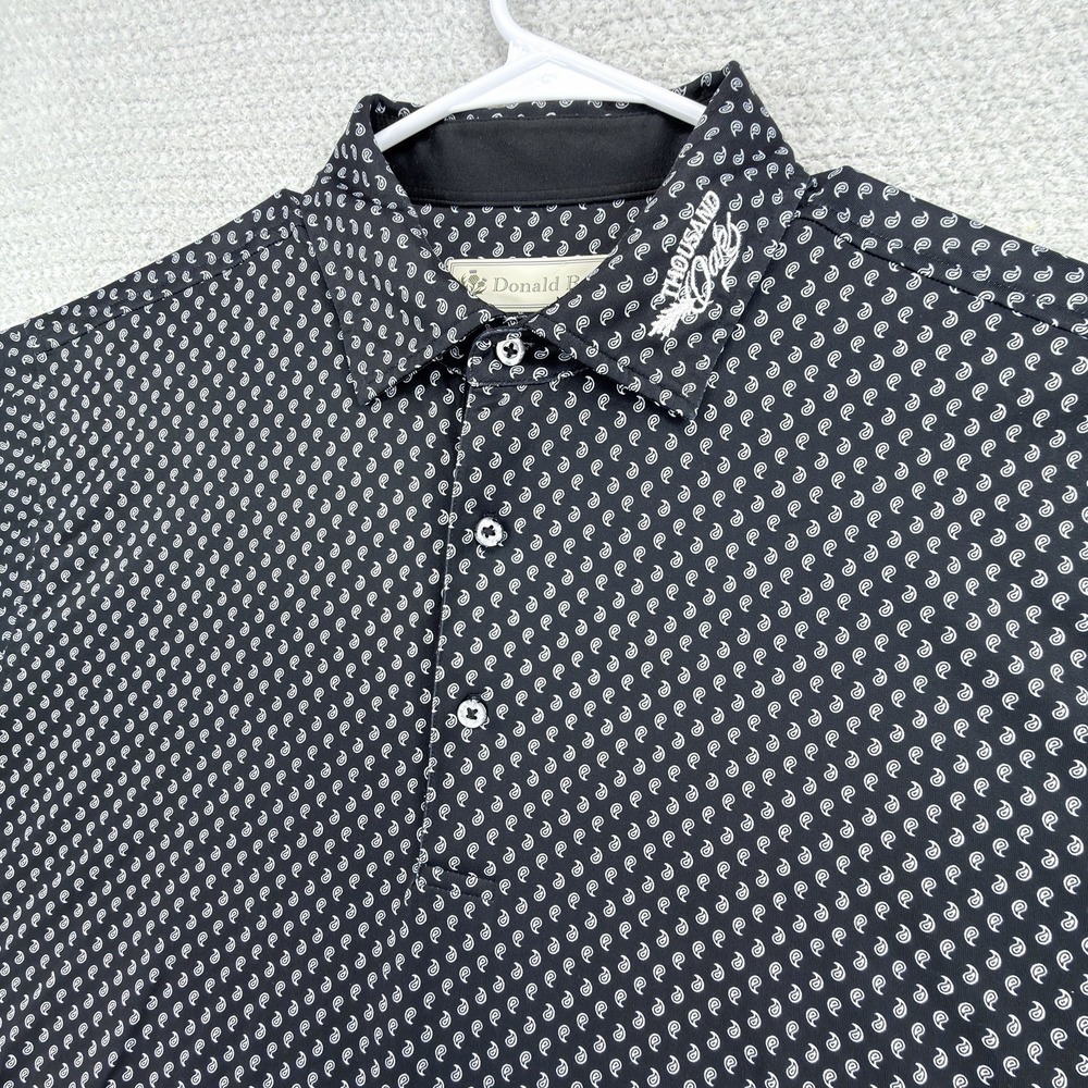 Donald Ross Golf Polo Shirt Mens L Black Paisley Print Performance Stretch